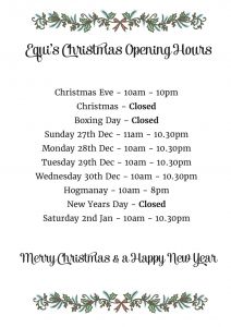 Equis Hamilton Christmas Opening Hours